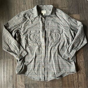 Cabela’s Gray Plaid Fleece Button Down Shirt Unisex Mens XL